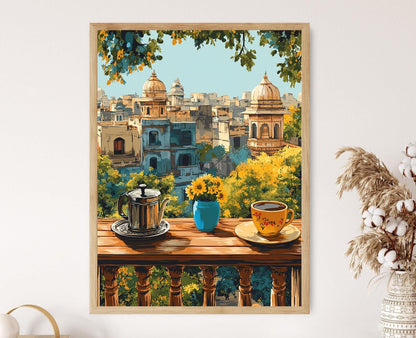 Affiche Vue de Balcon à Ahmedabad – Poster Café Filtré, Héritage Gujarati