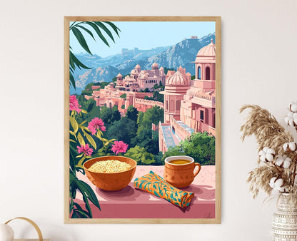 Affiche Jaipur – Art mural petit-déjeuner Rajasthani avec Poha et Chai