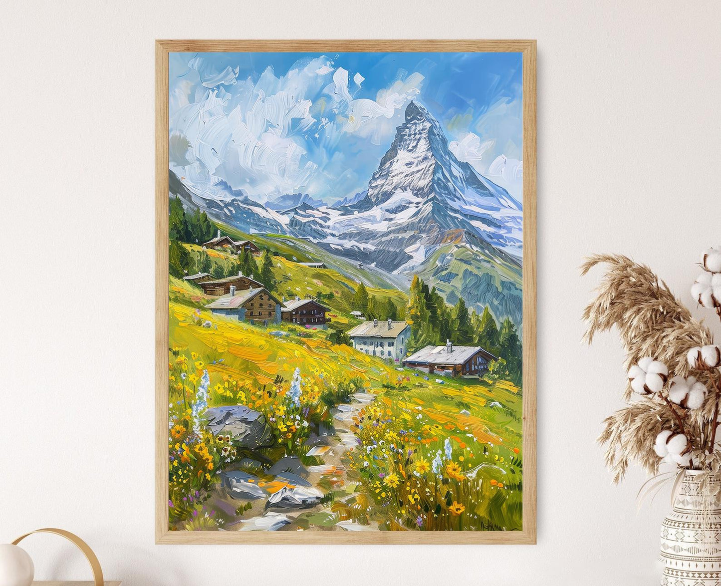 Affiche Montagne – Poster Peinture Village des Alpes Suisses