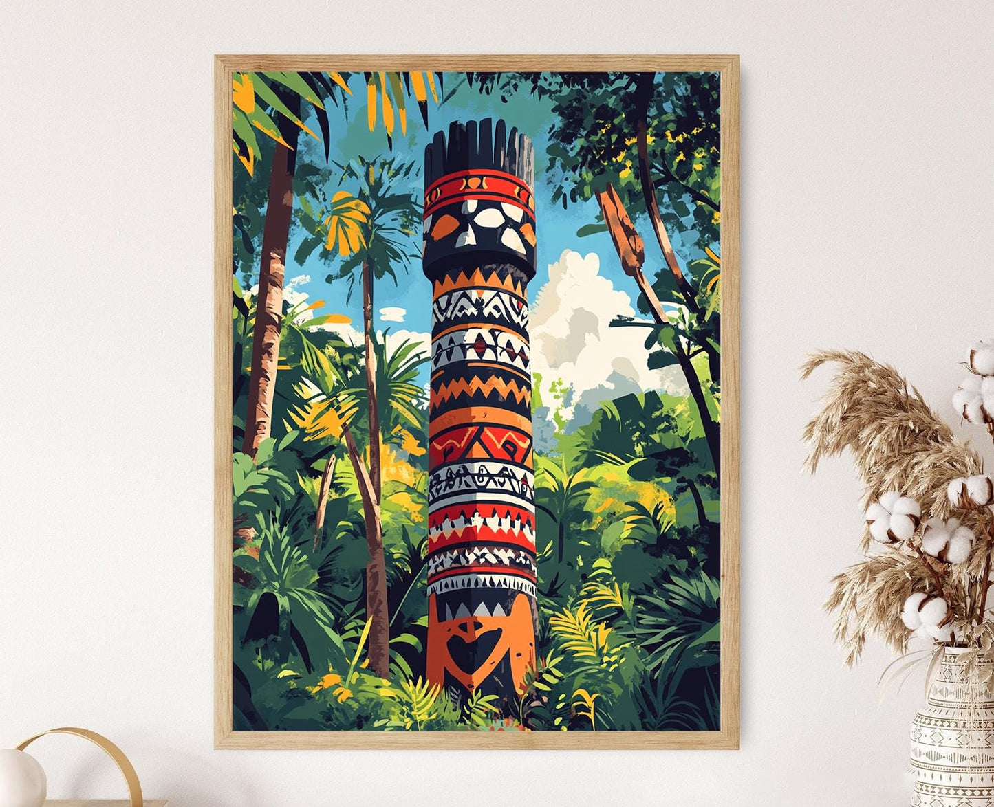 Affiche Art Aborigène – Impression Géométrique du Poteau Funéraire Tiwi