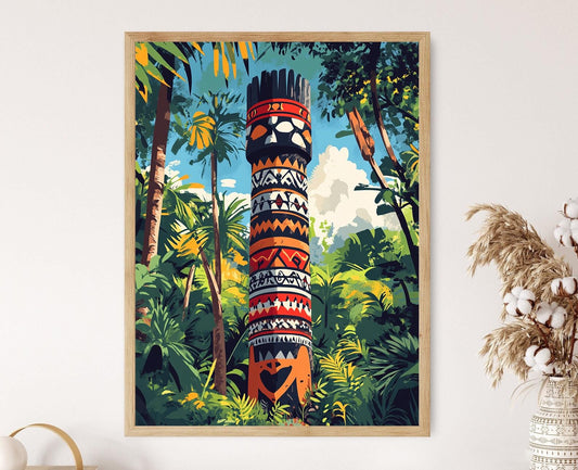 Affiche Art Aborigène – Impression Géométrique du Poteau Funéraire Tiwi