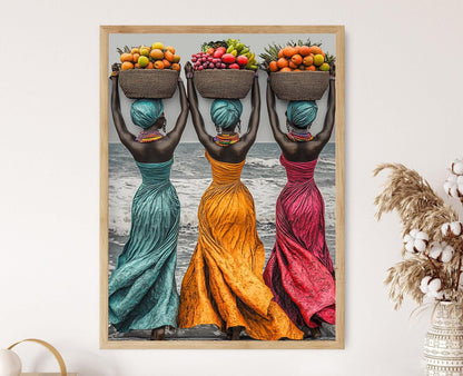 Affiche Femmes du Marché Ouest-Africain – Poster Mode Ankara Audacieuse