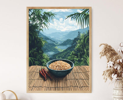 Affiche Riz Noir Chakhao – Poster Cuisine Traditionnelle du Nord-Est Indien