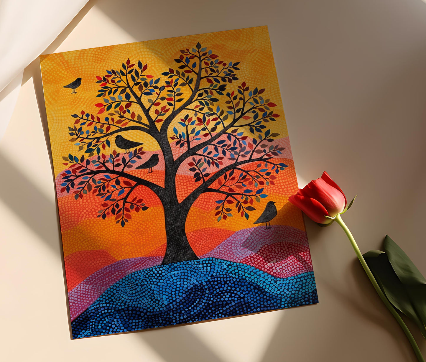 Affiche Arbre Gond – Poster Art Tribal Peint à la Main pour Déco Murale