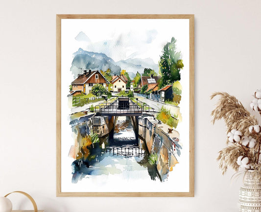 Affiche du Canal Göta – Poster Art Suédois, Écluses de Berg