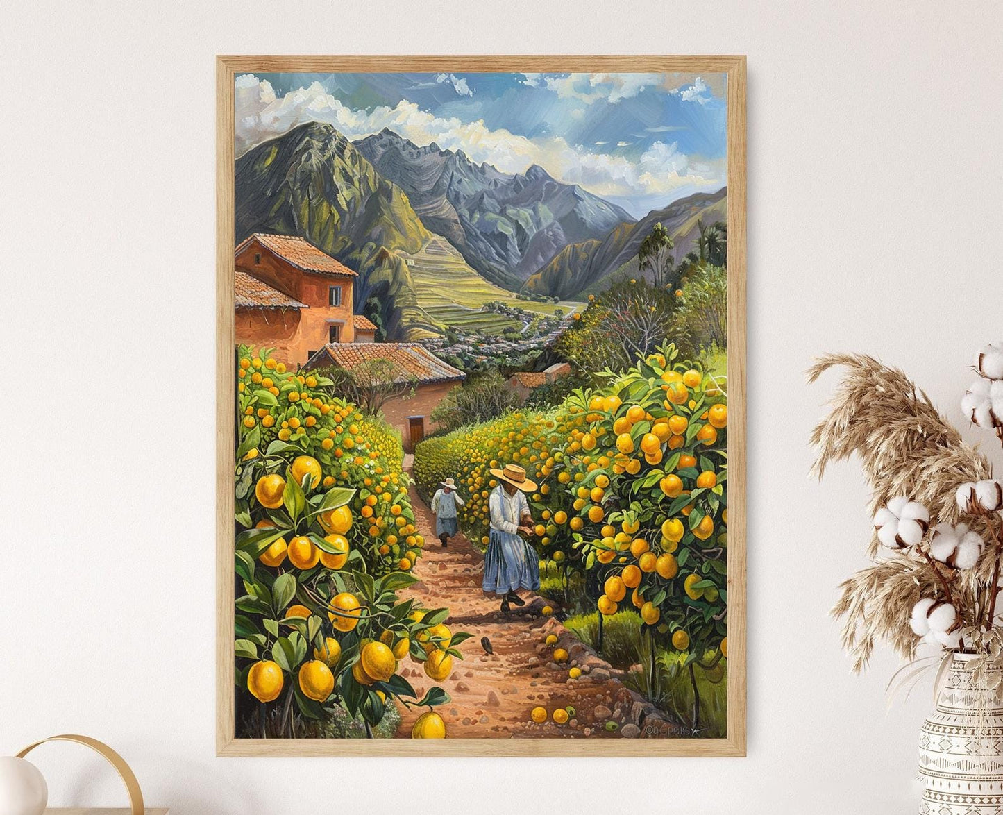 Affiche Verger de Citrons Péruvien – Peinture de Fermiers en Chapeaux Andins
