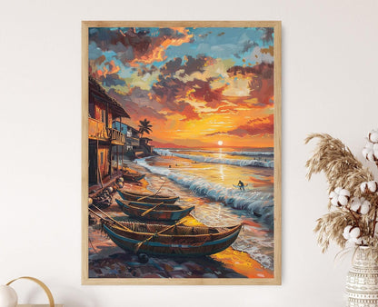 Affiche Charmante Ville Côtière – Poster Art Huanchaco avec Surfers