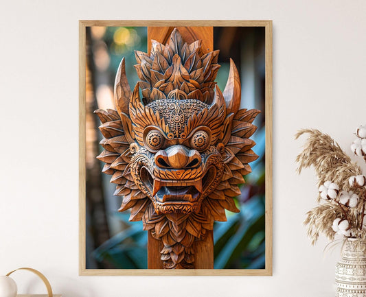 Affiche en Bois Balinais – Poster Art Décoratif Indonésien Traditionnel