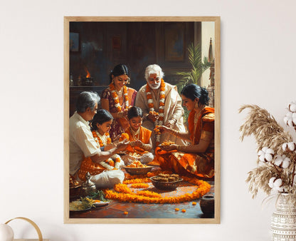 Affiche Gudi Padwa – Œuvre d'art familiale pour le Nouvel An Marathi