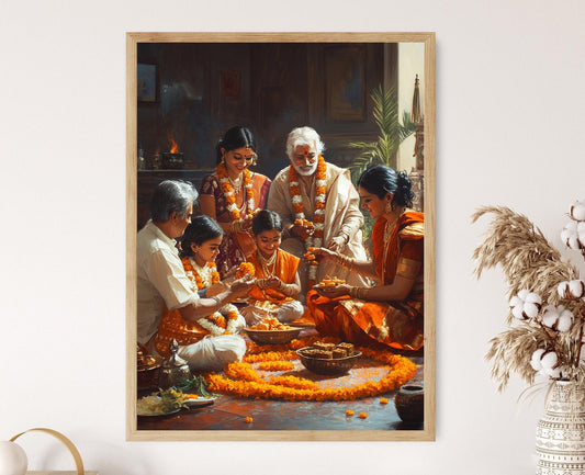 Affiche Gudi Padwa – Œuvre d'art familiale pour le Nouvel An Marathi