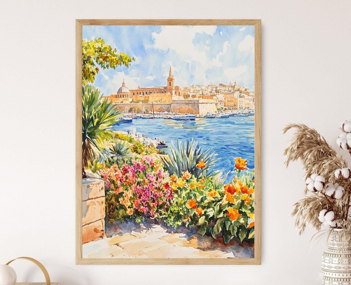 Affiche Port de La Valette – Poster aquarelle Jardins Upper Barrakka, Malte