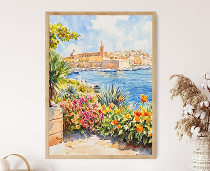Affiche Port de La Valette – Poster aquarelle Jardins Upper Barrakka, Malte