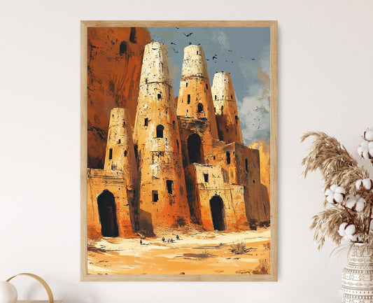 Affiche Pigeonniers Syriens – Poster Architecture de Raqqa, Héritage du Moyen-Orient