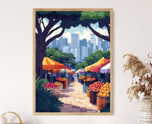 Affiche Marché de Nairobi – Poster Art Coloré de Fruits et Paniers