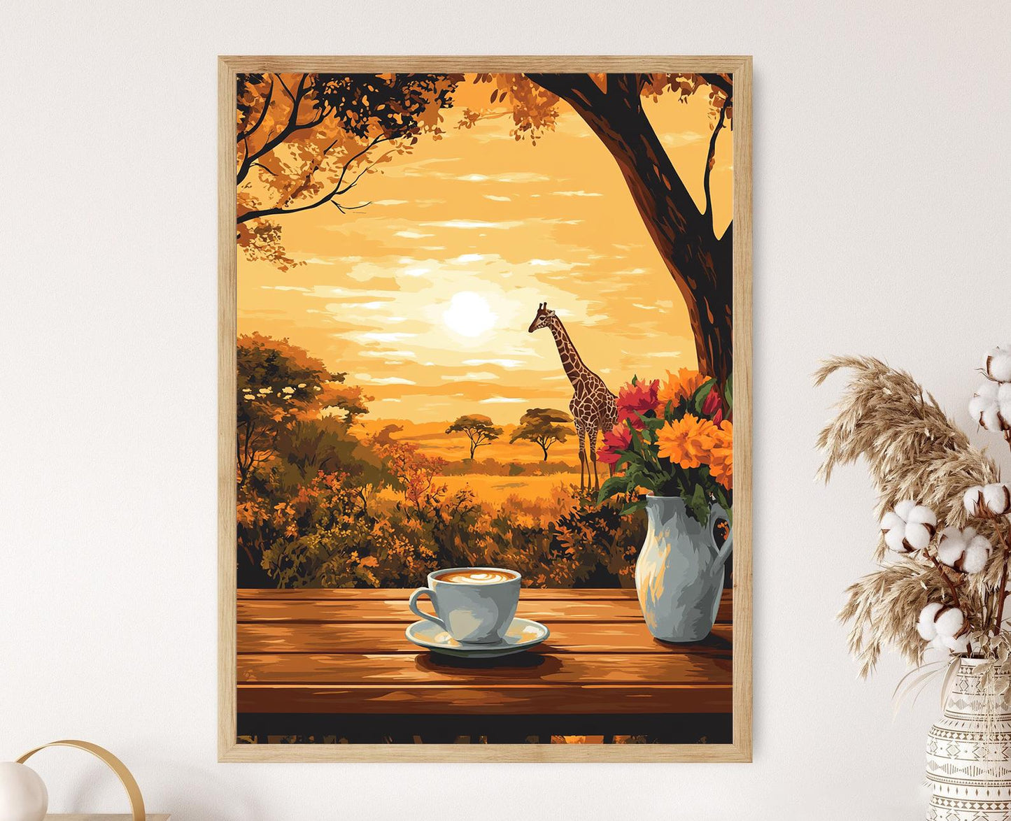 Affiche Nairobi – Scène de café avec girafe, décor mural urbain africain