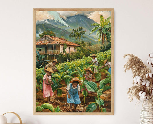 Affiche Enfants Cubains Aidant dans les Champs de Tabac – Art Rustique à Offrir