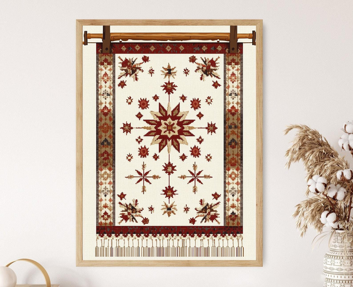 Affiche Rucava – Poster Art de broderie lettonne rouge et noir