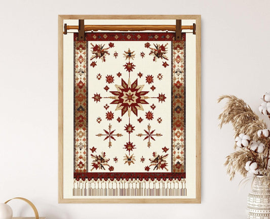 Affiche Rucava – Poster Art de broderie lettonne rouge et noir