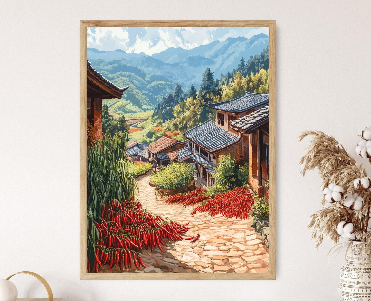 Affiche Sichuan Village – Décor Bamboo Grove, Illustration Paysage Chinois