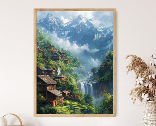 Affiche Village de Montagne du Yunnan – Poster Décor Terrasses Ethniques