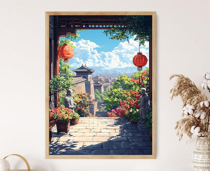 Affiche Xi'an – Poster Art de Patio avec Dragon et Guerrier Terracotta