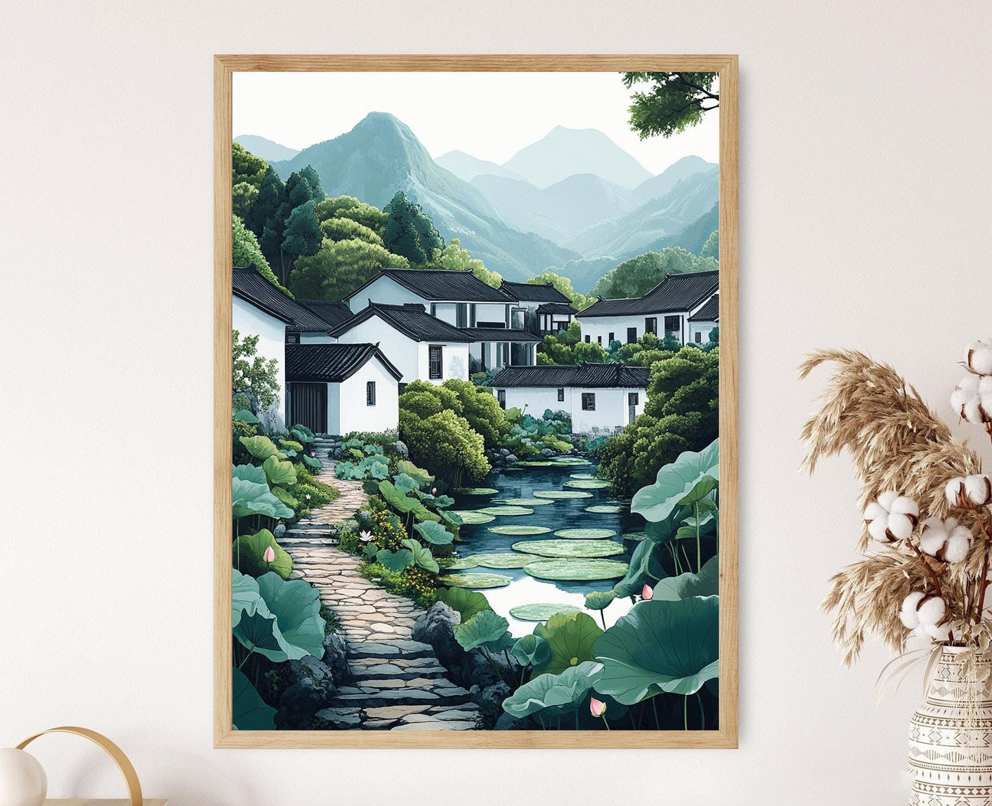 Affiche Anhui Village – Poster Illustration Décor Étang de Lotus