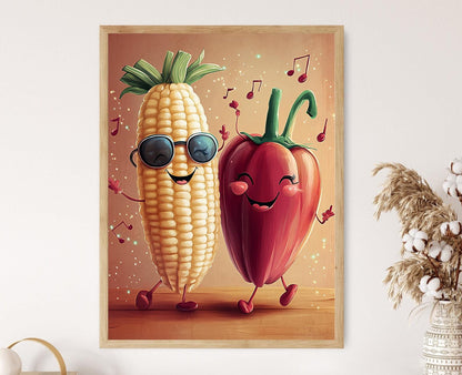 Affiche Maïs et Poivre dansant – Poster Humoristique pour Cuisine