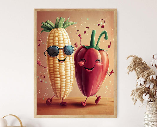 Affiche Maïs et Poivre dansant – Poster Humoristique pour Cuisine