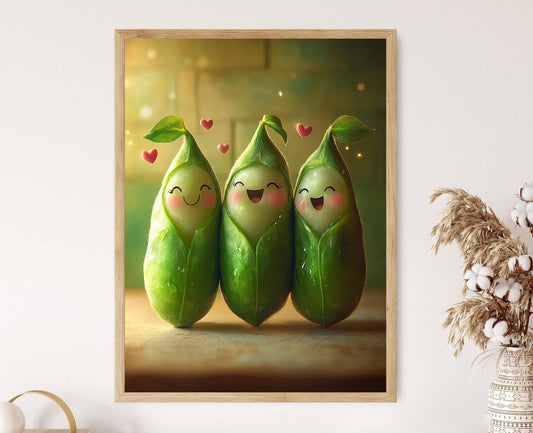 Affiche Petits Pois dans une Cosse – Poster Art Amusant d'Ami Légume