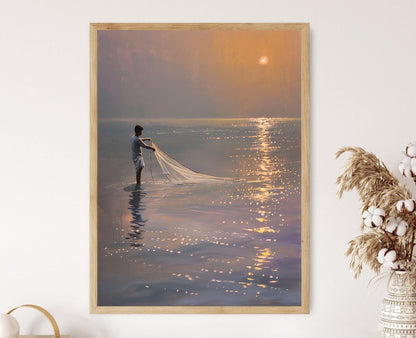 Affiche Pêcheur du Tamil Nadu – Poster Peinture Culturelle Sud-Indienne