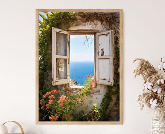 Affiche Côté Mer Rustique – Poster Art Vintage Fenêtre Côte Italienne