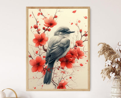 Affiche Oiseau Rossignol – Tableau Peint à La Main de Nature