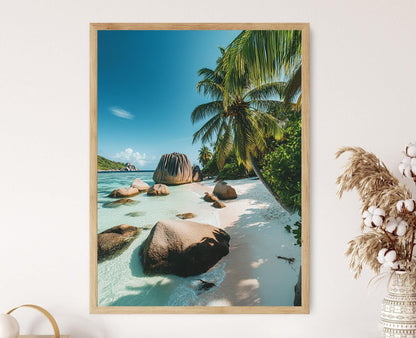 Affiche Seychelles – Poster Anse Source d'Argent, Grès et Plage Rose