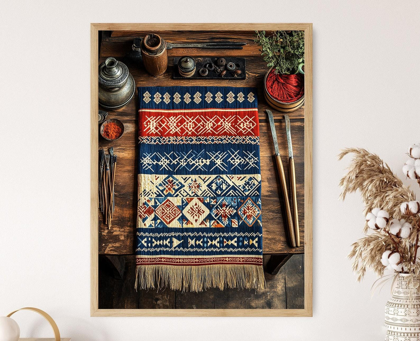 Affiche d'Art Textile Miao – Poster Géométrique Artisan Traditionnel