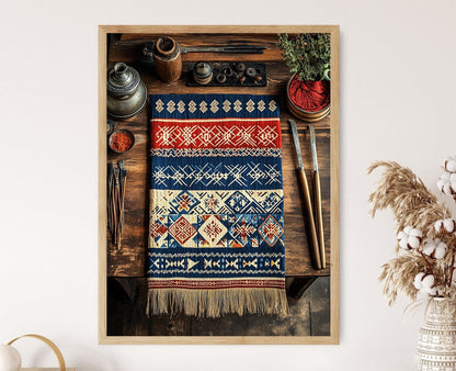 Affiche d'Art Textile Miao – Poster Géométrique Artisan Traditionnel