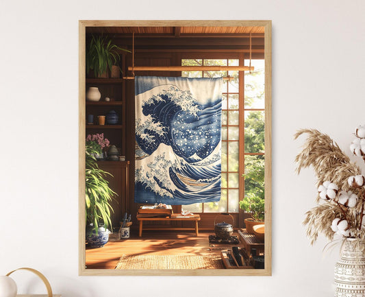 Affiche Shibori Japonais – Poster Art Textile Indigo et Fleurs