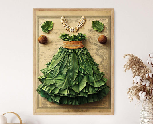 Affiche Hula Hawaiian – Illustration de jupe et top coco danser