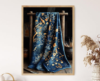 Affiche Batik Indonésien – Poster Art Textile Floral et Oiseaux