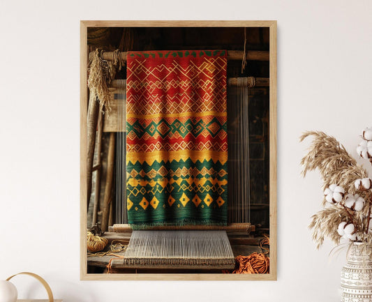 Affiche Art Textile Patola – Poster Géométrique en Tissu, Décor Héritage