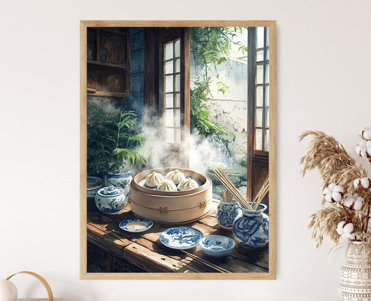 Affiche Raviolis Chinois – Poster Illustration Motif Dragon en Vapeur