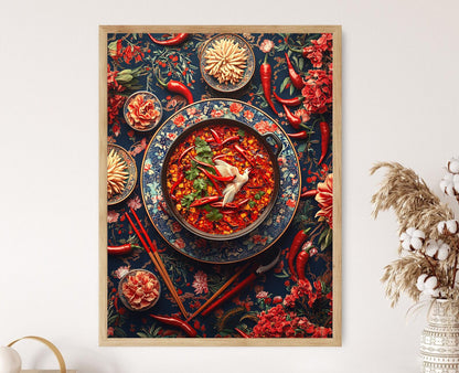 Affiche Art Culinaire Chinoise – Poster Illustré Motif Phoenix