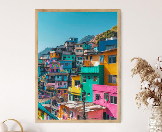 Affiche Giclée Favela Brésilienne – Art Mural Coloré de Ville