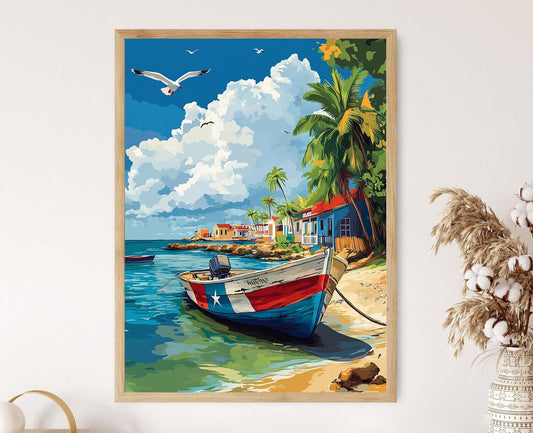 Affiche Côte Portoricaine – Illustration de Bateau de l'Île Boricua