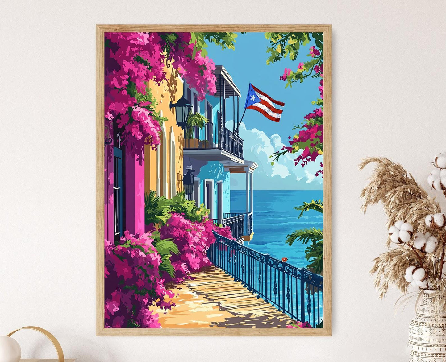 Affiche Drapeau Porto-Ricain – Impression Murale Florale Boricua