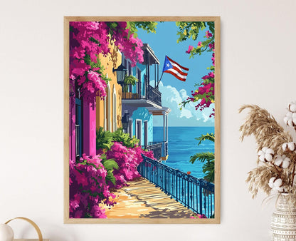 Affiche Drapeau Porto-Ricain – Impression Murale Florale Boricua