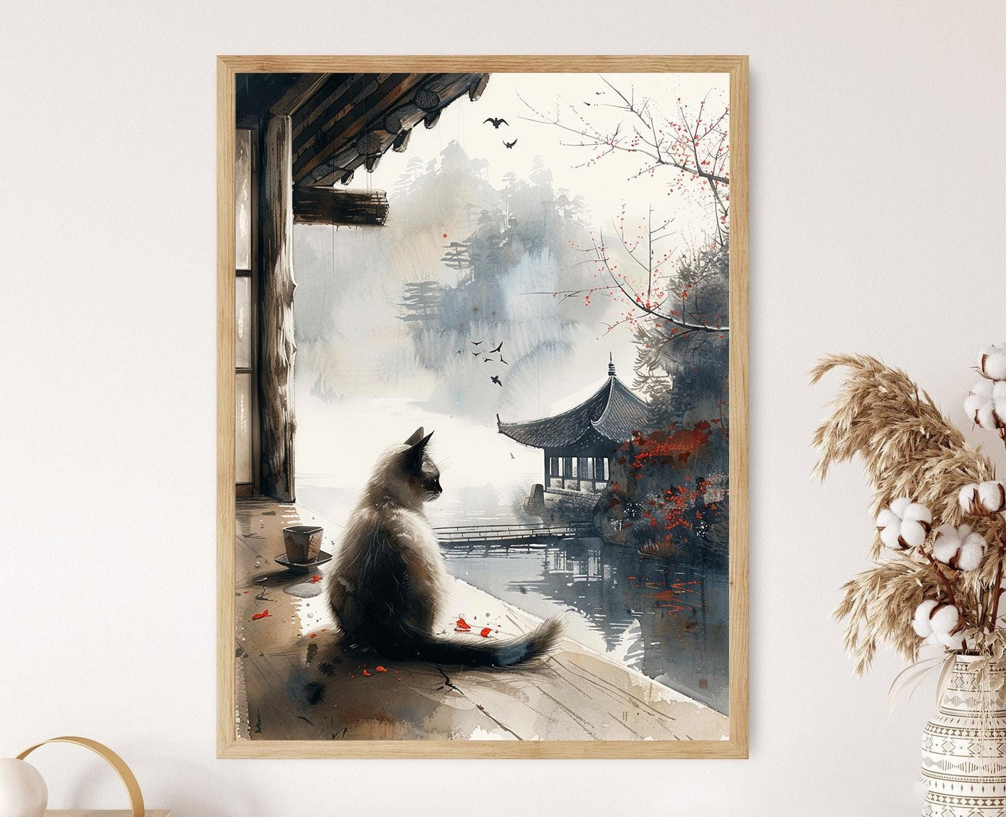 Affiche Wabi-Sabi – Poster Art de Chat Dormant dans une Maison de Thé