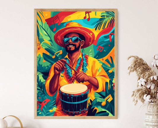 Affiche Batteur Plena – Poster Illustration de l'Art Folk Puerto Ricain