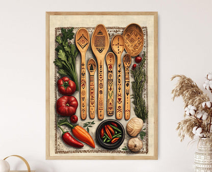 Affiche Cuillère en Bois Bulgare – Poster Artisanal pour Cuisine Rustique