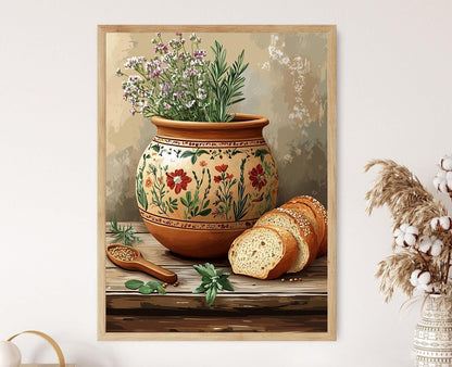 Affiche en Terre Cuite Bulgare – Poster Décor Floral Rustique pour Cuisine
