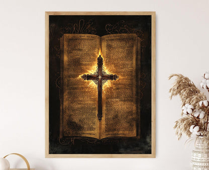 Affiche Réforme Protestante – Poster Théologie des Cinq Solas, Croix Lumineuse